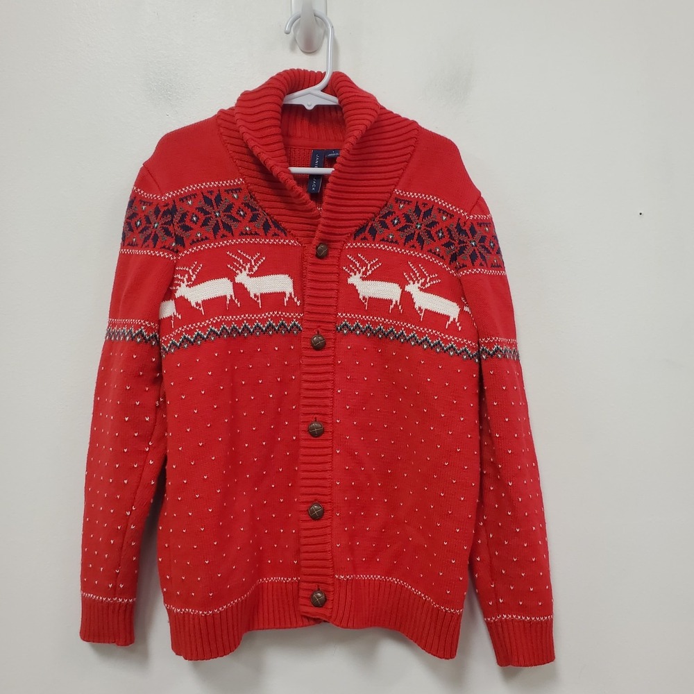 Janie & Jack Boys Shawl Collar Button Birdseye Cardigan Size 7 Christmas Nordic